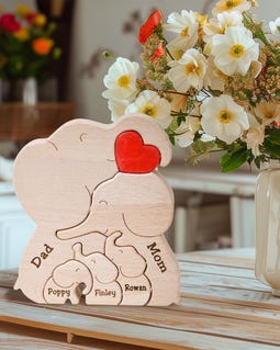 Wooden Elephant Family Name Puzzle