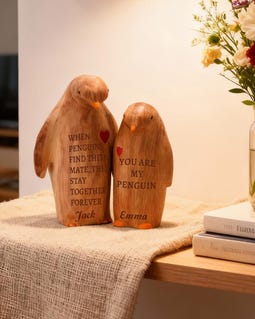 Hand-carved wooden penguin figurine