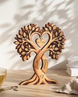 Personalised Couple Heart Tree Wooden Block