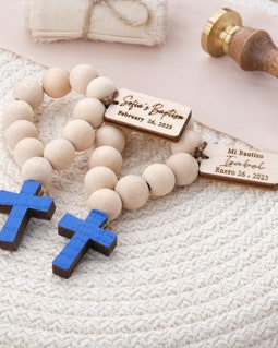 Personalised Wooden Baptism Rosary Favour