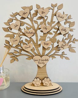 Personalised Wooden Family Tree with Hearts
