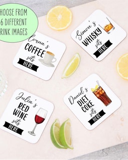 Personalised Name & Drink Wooden Coaster
