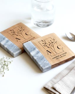 Personalised Marble & Wood Coaster